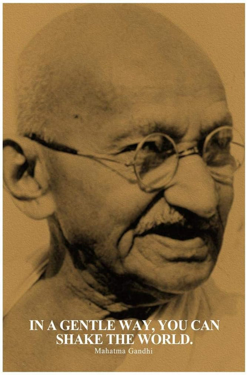 "Mahatma Gandhi Inspirational Quote Wall Art Print - 'In a Gentle Way You Can Shake the World' - 24x36 Classroom Decor"