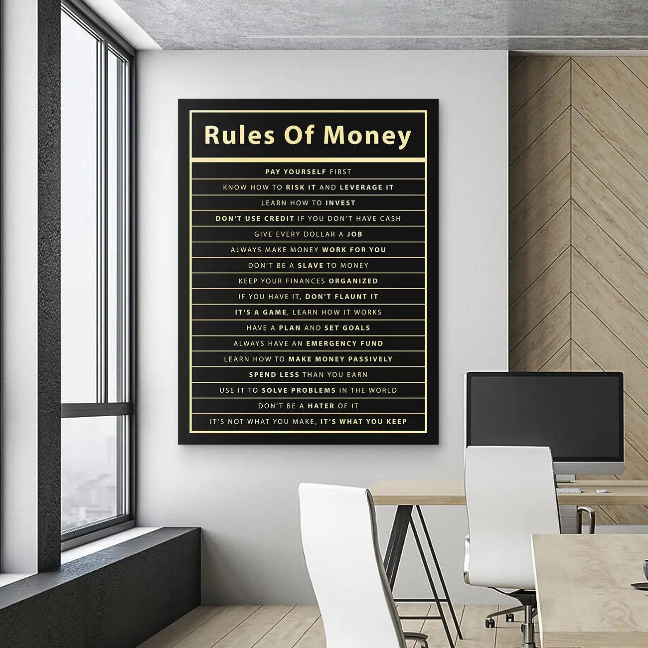 Rules of Money Motivational Wall Art Canvas Print Office Decor Financial Poster Entrepreneur Millionaire Inspirational Quote